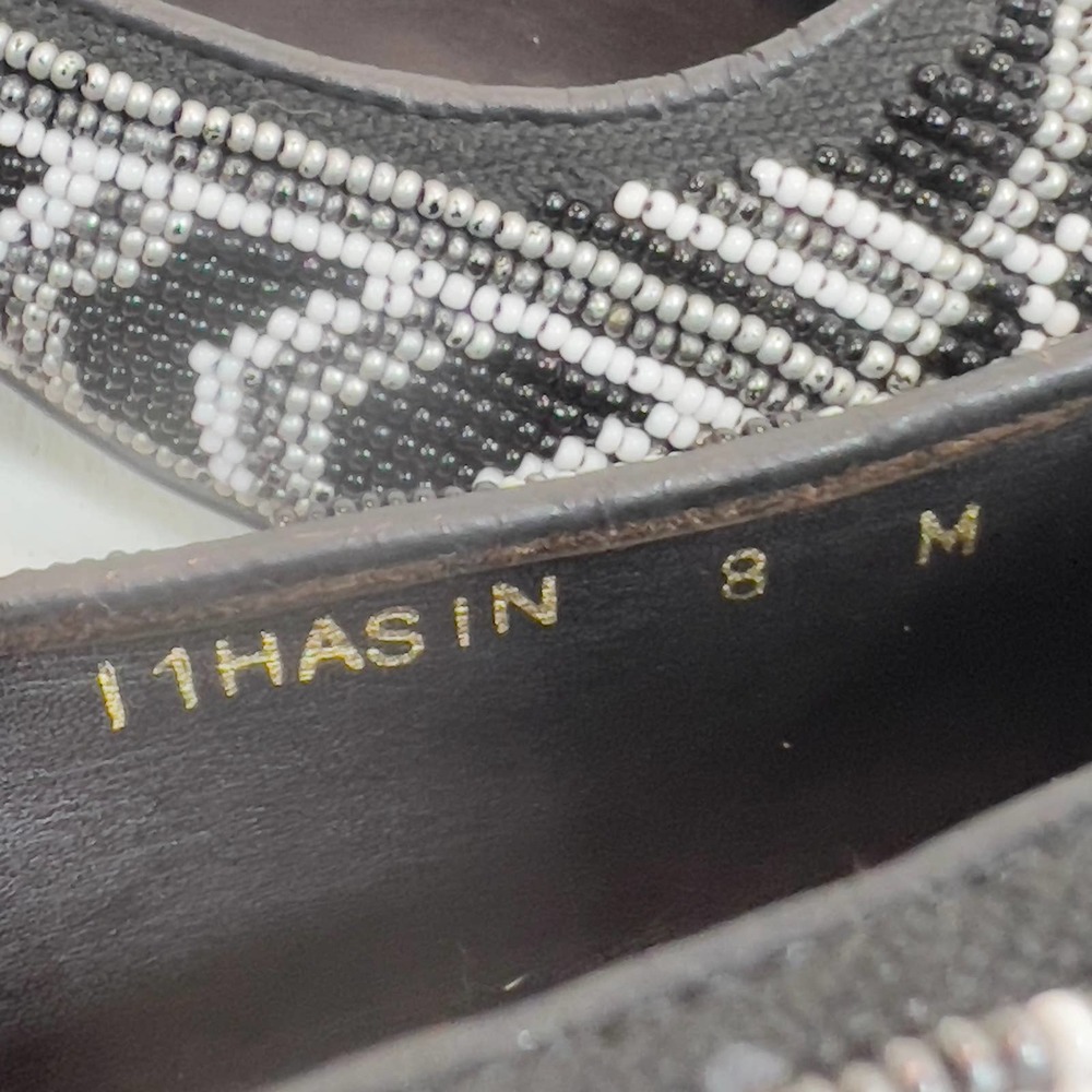 Donald J Pliner Hasin Glass Beaded Ballet Flats Shoe - Black/White/Gray -Women 8 - Picture 11 of 11